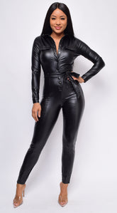 Alva Black Faux Leather Jumpsuit